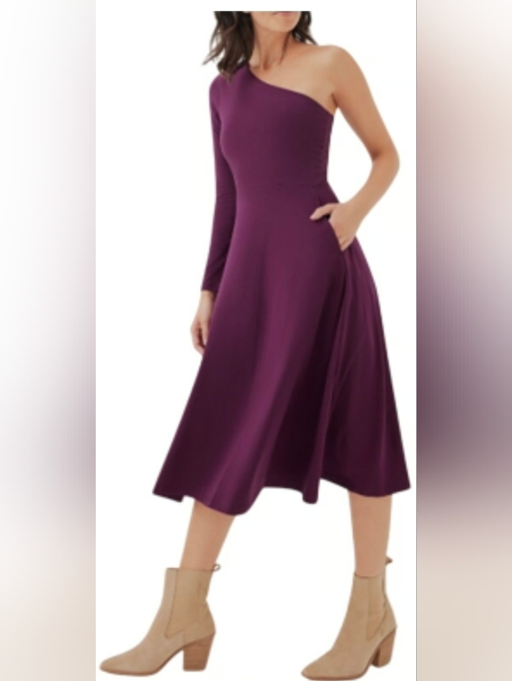 Pact Organic Cotton One Shoulder Fit & Flare Unpadded BraTop Midi Dress sz M